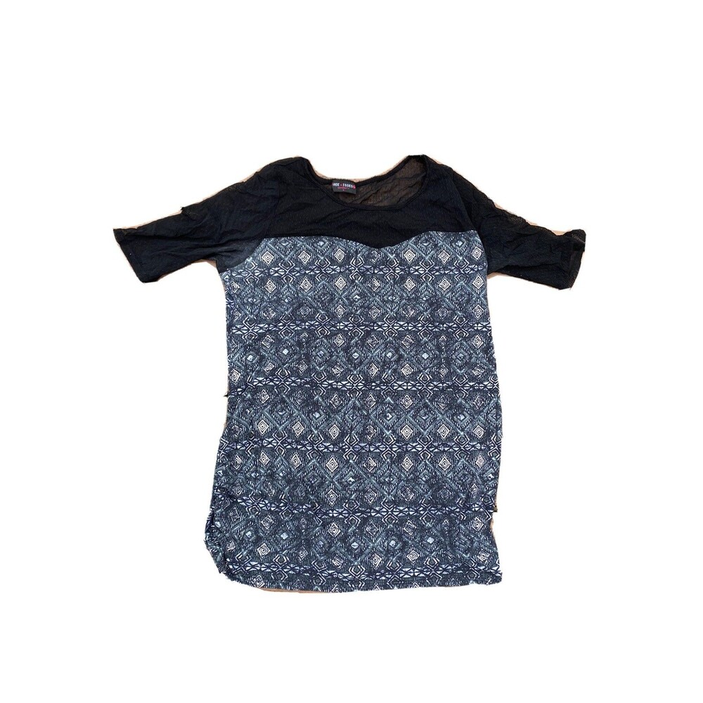 Free Kisses Maternity Shirt Womens Sz Large Black Lace Top Ruched Short Slv